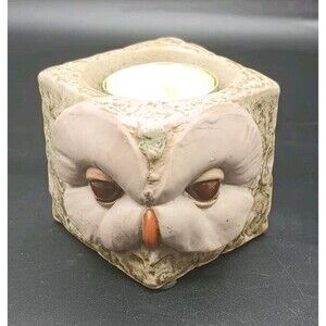 Vtg Owl Tea light Holder Ceramic Square